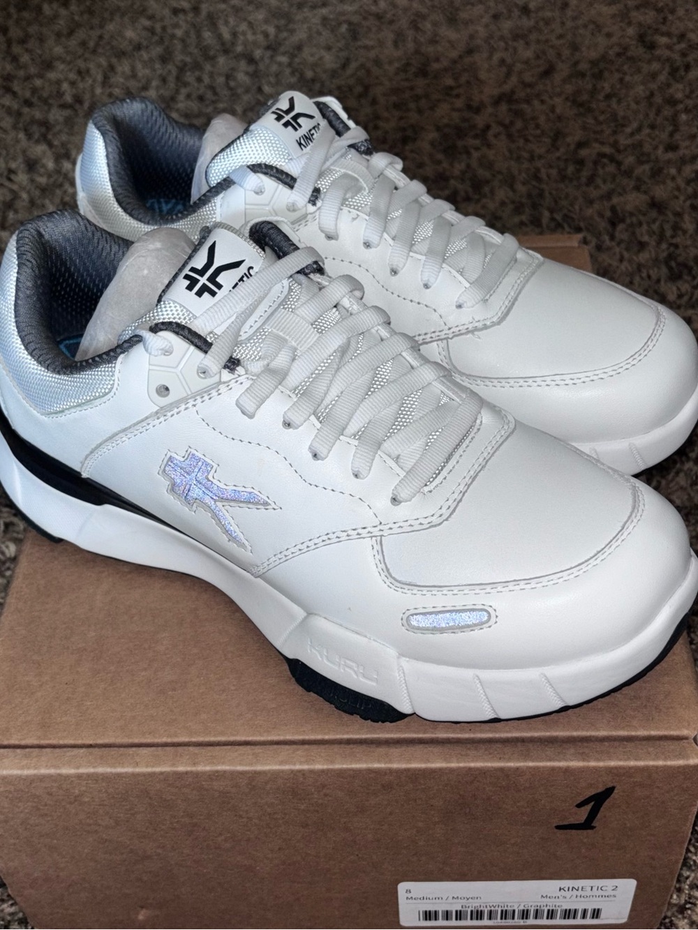 KURU Kinetic 2 Shoes Mens Size 8 Medium White Leather Slip Resistant Sneakers